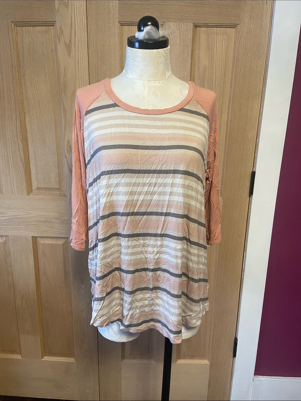 torrid Peach ,Grey, Tan Striped Three Quarter Length tee